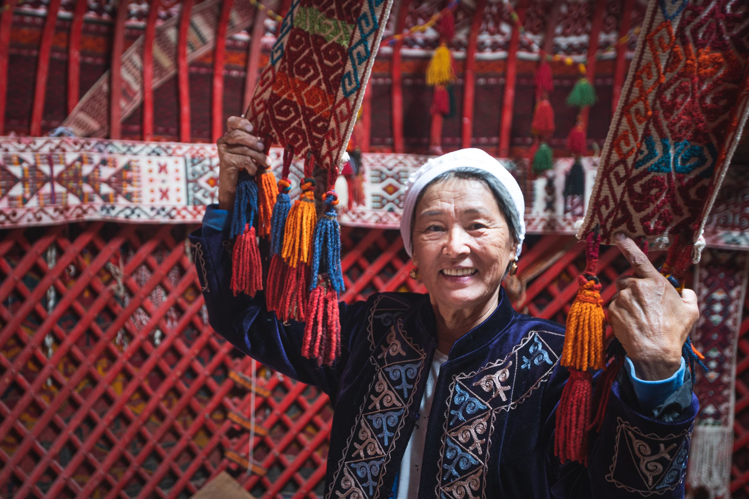 Kazakh woman showing their yurt Kazakh woman showing their yurt
