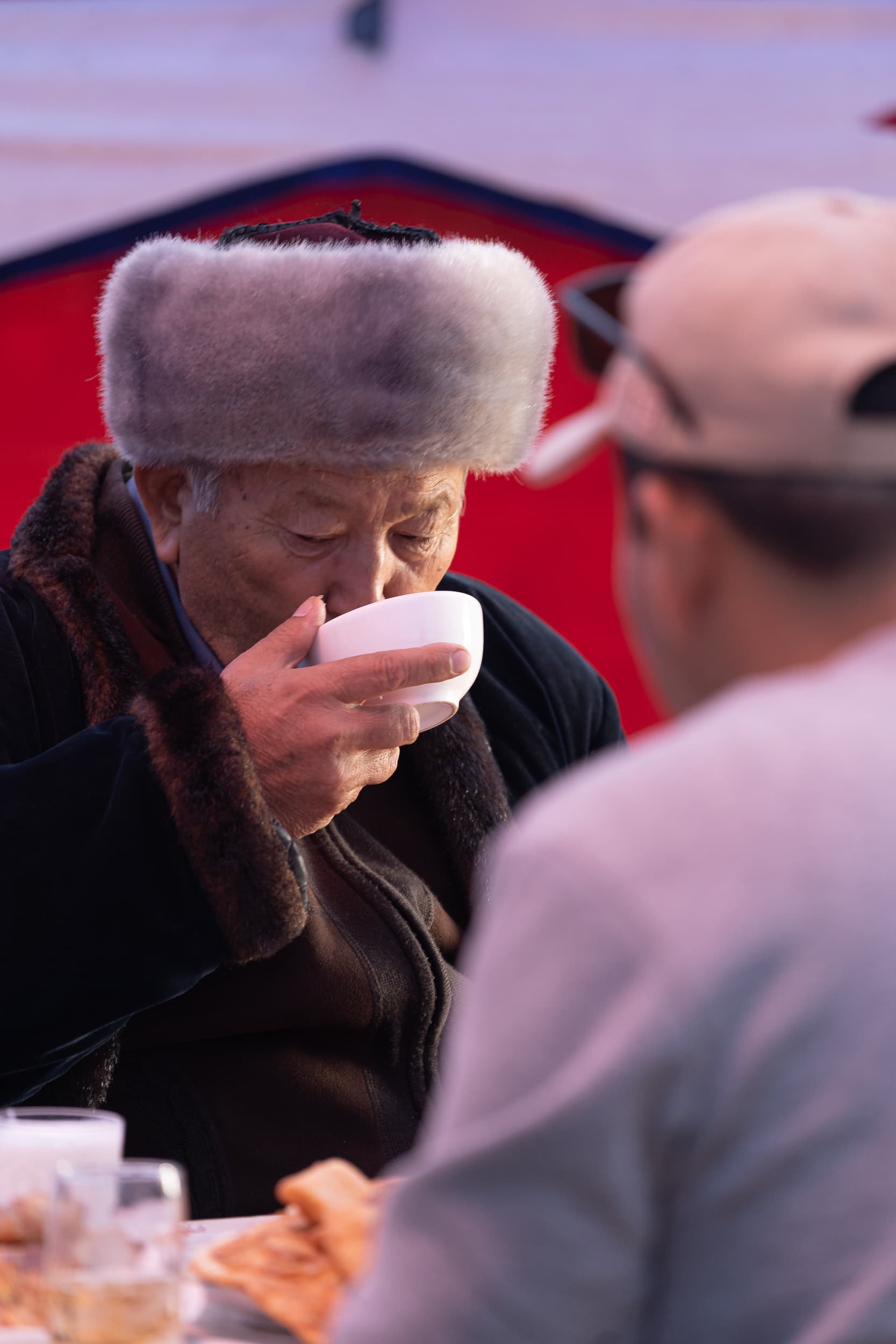 old Kazakh man drinking tea old Kazakh man drinking tea