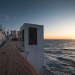 Sunrise at ferry Caspian Sea