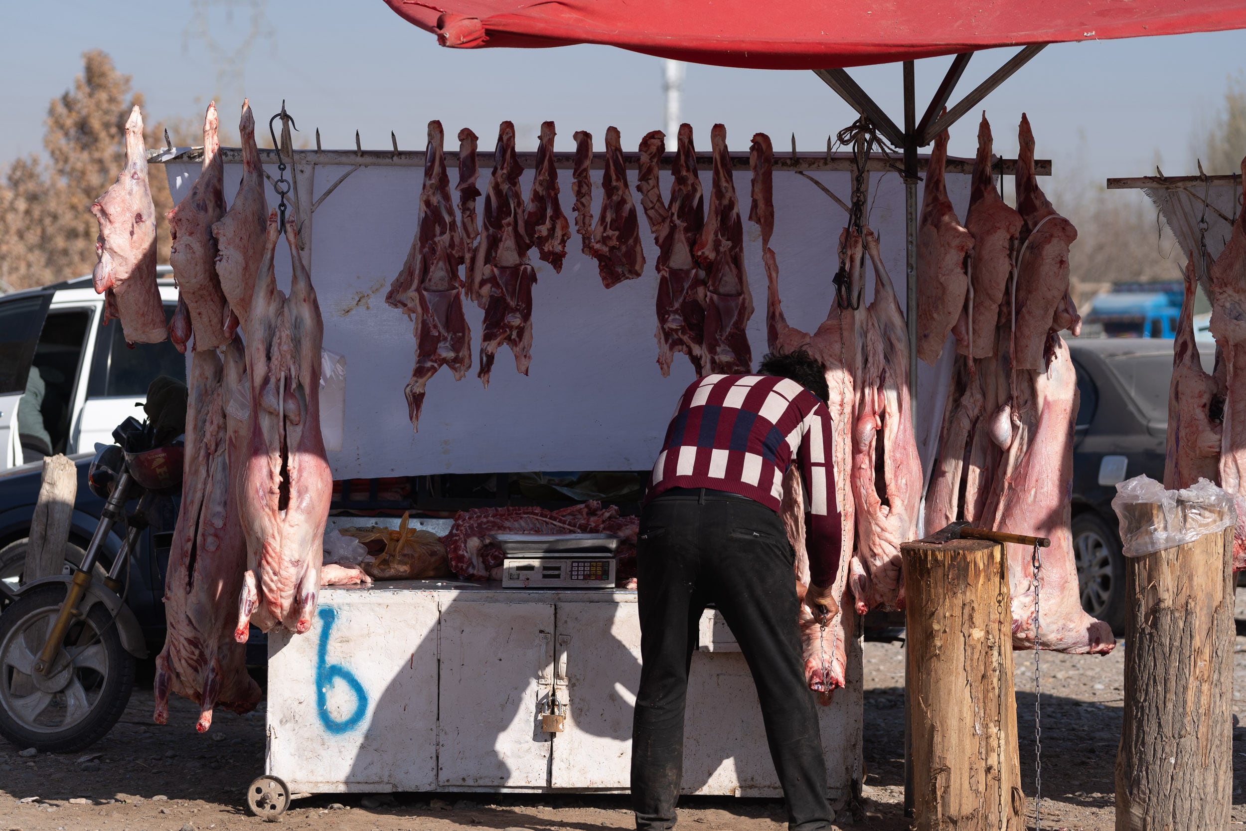 meat seller Kashgar market meat seller Kashgar market